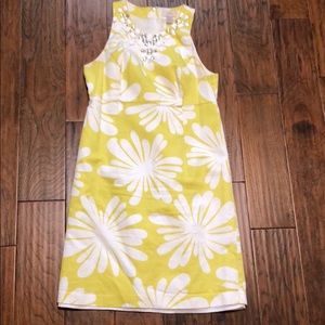 LOFT lime green dress with white flowers.